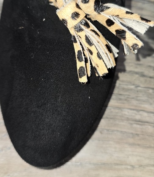 Birdies Flats Shoes Loafers The Blackbird Black Suede Cheetah Tassel 6.5 - Picture 5 of 9